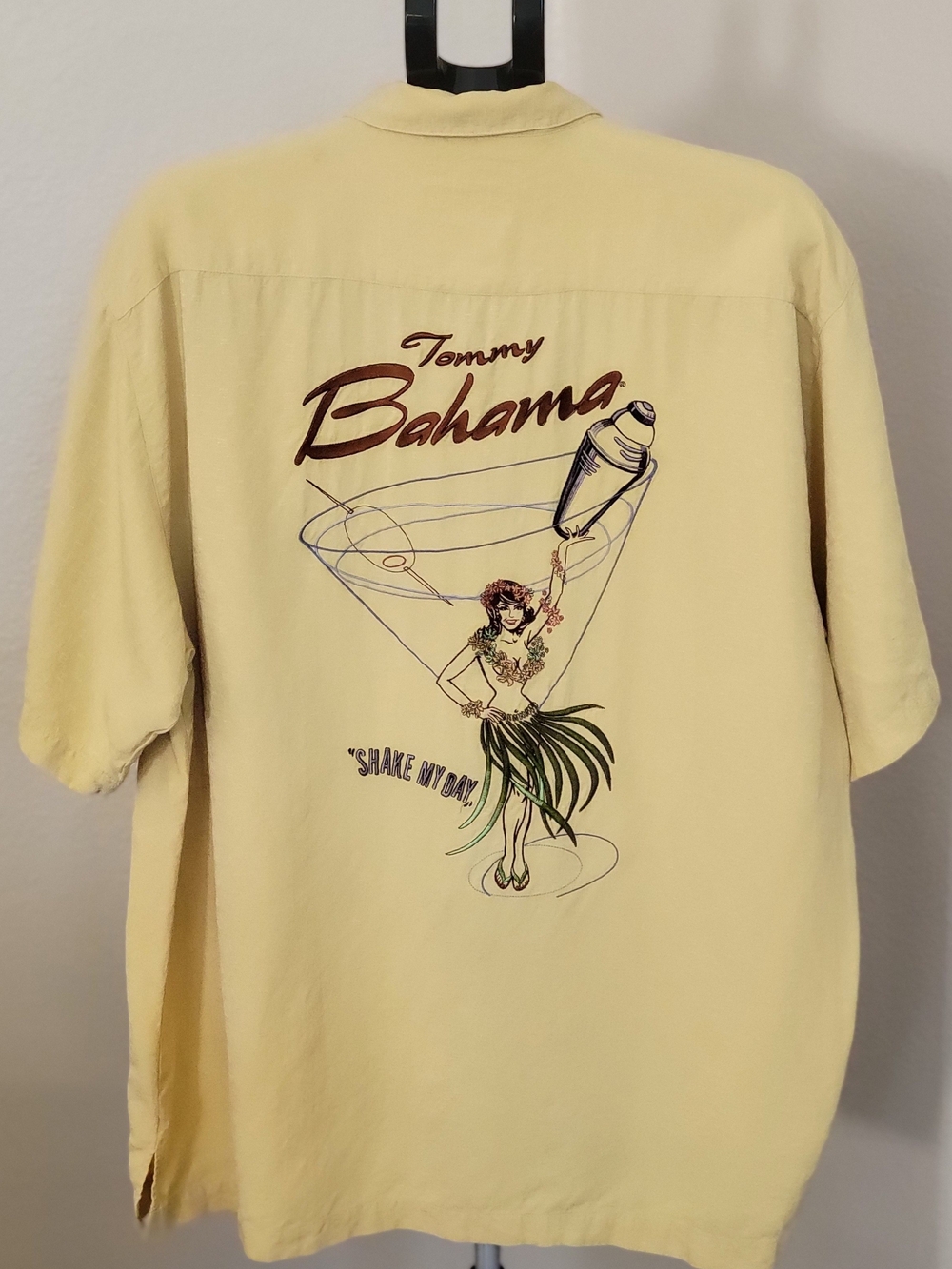 VTG Tommy Bahama Silk Panelback Shirt XL Deep Butter Yellow Hula Girl Pristine